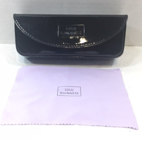 Lulu Guinness Designer 👓Eyeglasses👓 Hard Shell Case w/Mirror Black Shiny - Picture 1 of 6